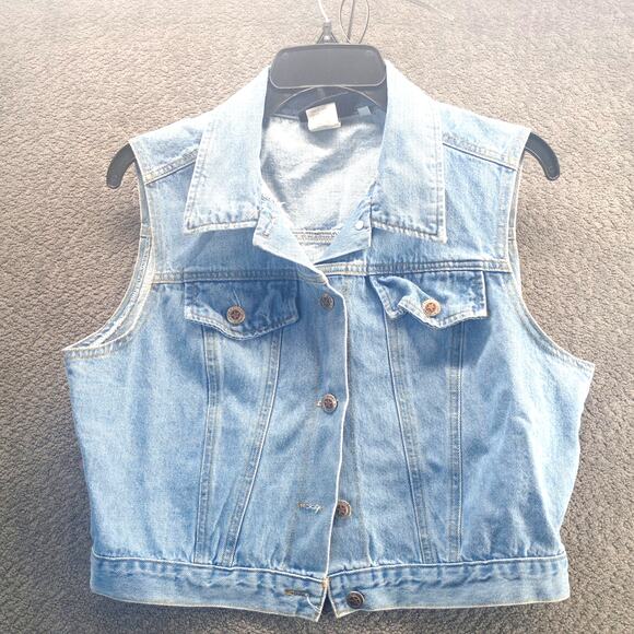 Faded Glory Women’s Denim Vest Large Button Front Classic Blue Jean - Picture 1 of 5